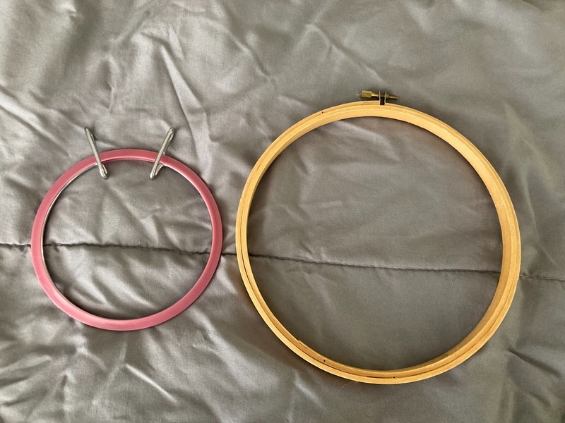 2 Embroidery Hoops - Wood and Metal