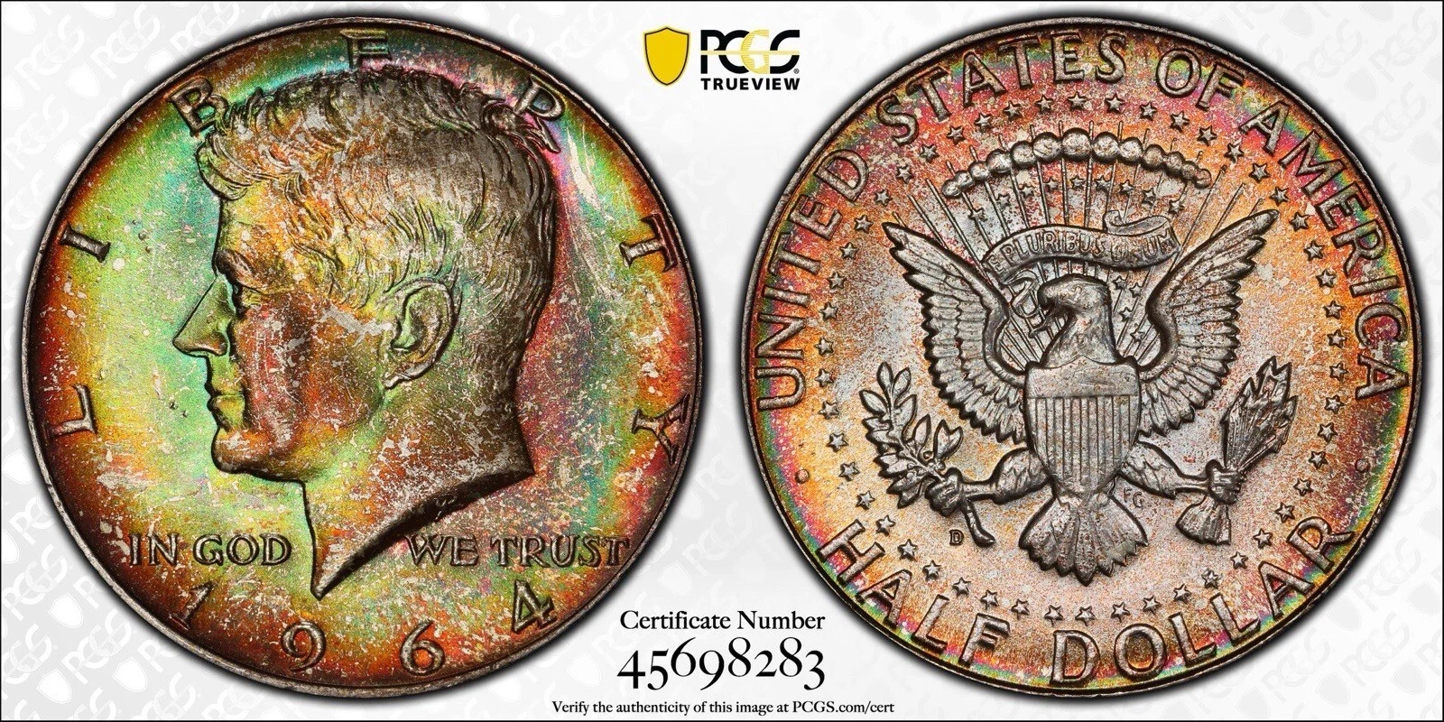 1964 D Kennedy Half Dollar PCGS MS67+ Monster Toned CoinFacts Plate Coin