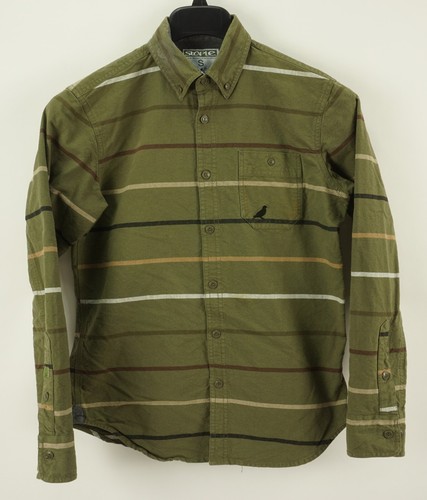 Staple Pigeon Herren Small Langarm grün weiß gestreift Logo Button Down Hemd - Bild 1 von 10