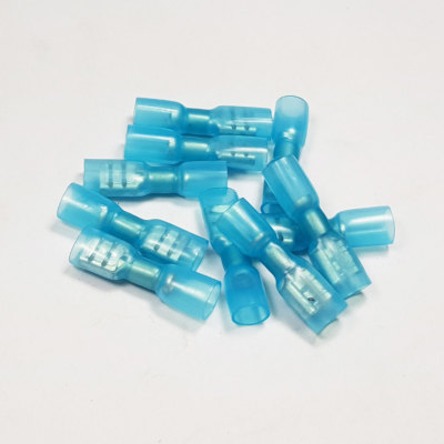 Schrumpfschlauch BUCHSE SPATEN 6,3mm VOLLISOLIERT Heat Shrink blau Crimpklemme