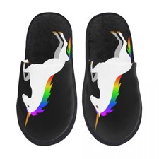 Plush Indoor Slippers Unicorn Black Print Warm Soft Shoes Home Footwear Autumn