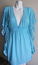 NWT Miken Swim Crochet Trim Poncho Cover Up Aqua Sz S, L