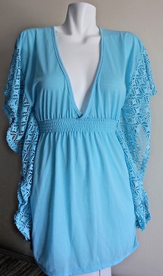 NWT Miken Swim Crochet Trim Poncho Cover Up Aqua Sz S, L | eBay