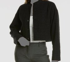 447 Rebecca Taylor Women's Black Cropped Winter Tweed Jacket Coat Size L