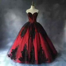 Gothic Black and Red Wedding Dresses V Neck Lace Applique A Line Bridal Gowns