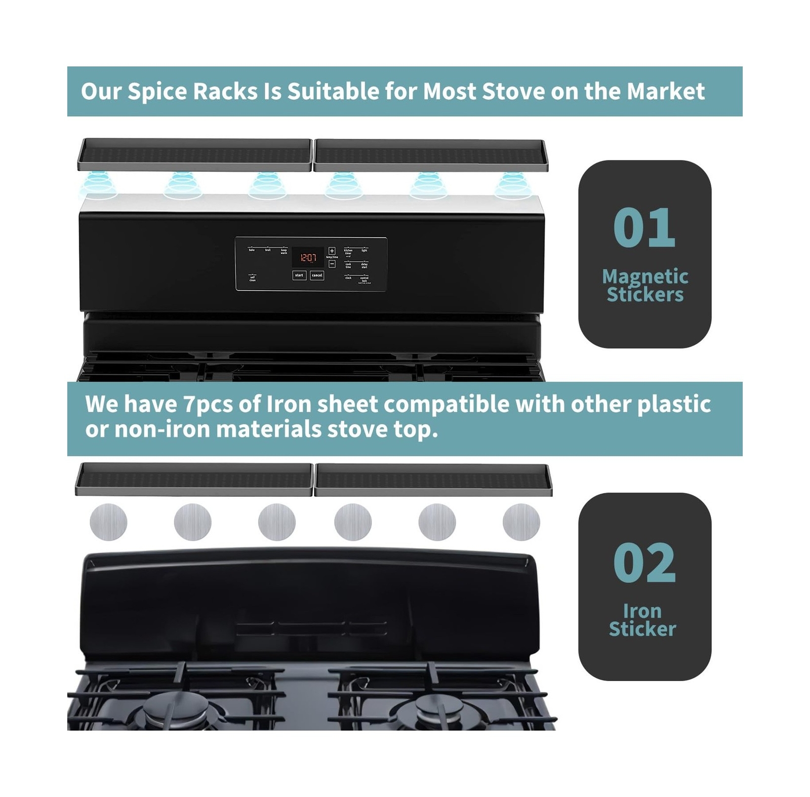 BFONS 30" Magnetic Stove Top Shelf Spice Rack Storage, Silicone Top... Fast Ship