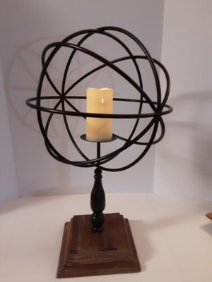 Devlin Candle Holder From Sig Design By Ashley Metal Sphere Distressed Wood Base