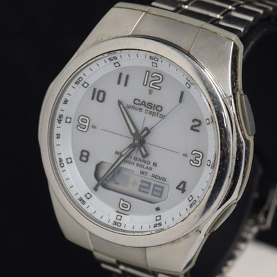 Casio Wave Ceptor WVA-M600 Solar weißes Zifferblatt Ana-Digi Herrenuhr KRH NSK
