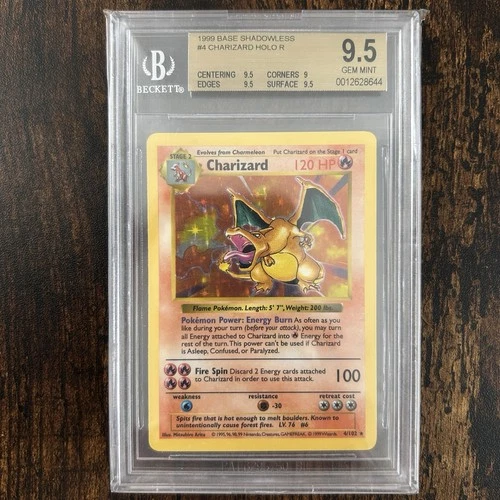 1999 Pokemon Shadowless Base Set Charizard Holo Beckett BGS 9.5 4/102