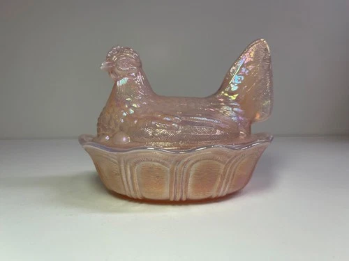 Fenton Art Glass ~ Pink ~ Hen / Chicken on Nest / Basket