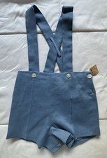 VTG FLORENCE EISEMAN Linen Polyester Shorts W/ Suspenders 4T Blue W/ Buttons