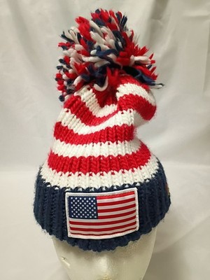 Big Bobble Hat Company UK Brand Red White And Blue  Knit Cap With American Flag