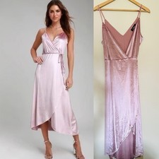 Lulu's Wrap Dress Women’s | Mauve Pink | Sz Medium | Velvet | High Low