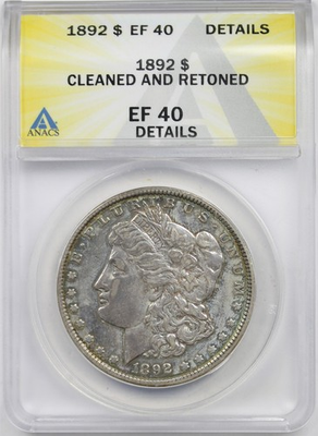 #ad 1892 $1 ANACS XF EF 40 Details Morgan Silver Dollar $90.00