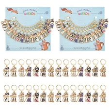 28 Pcs Cat Charm Stitch Markers, 7 Styles Alloy Enamel Cute Cat Crochet Charm...