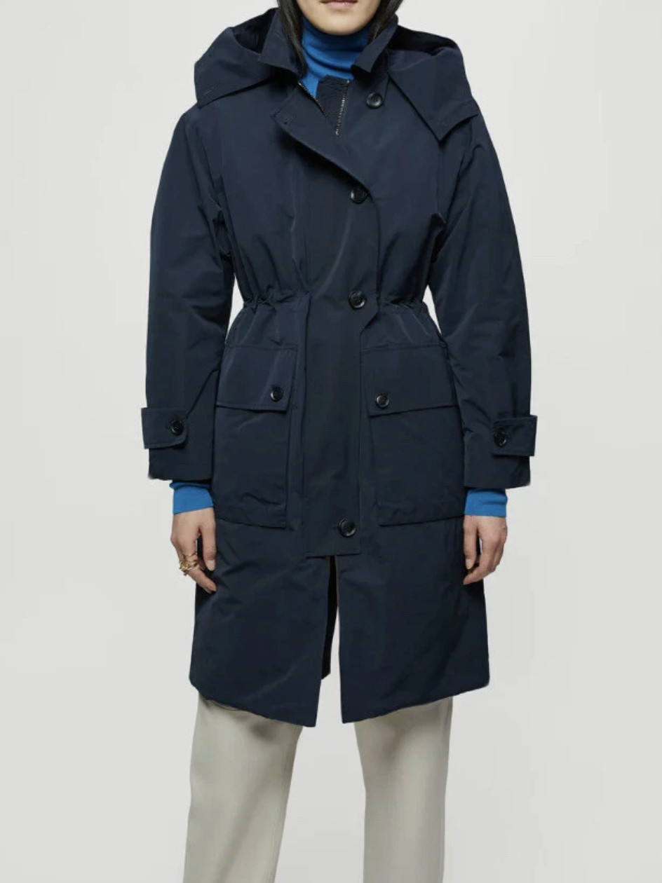 JIGSAW Marron Navy Hooded Quilted Longline Parka Jacket Coat Size 10 RRP £280