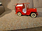 1960s Tonka No. 425 Jeep Fire Pumper 11” Pressed Steel  w/ hose  BEEP BEEP