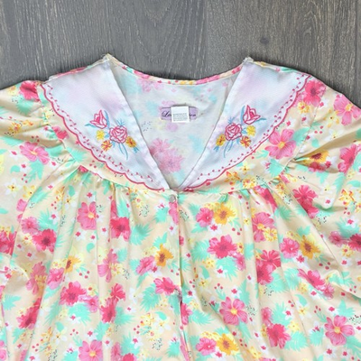 #ad Lati Fashion Women’s Pearl Snap House Coat Nightgown Yellow Pink Floral X Large $11.25