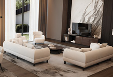 Großes weißes Wohnzimmer-Set Sofas Sessel TV-Möbel Couchtisch