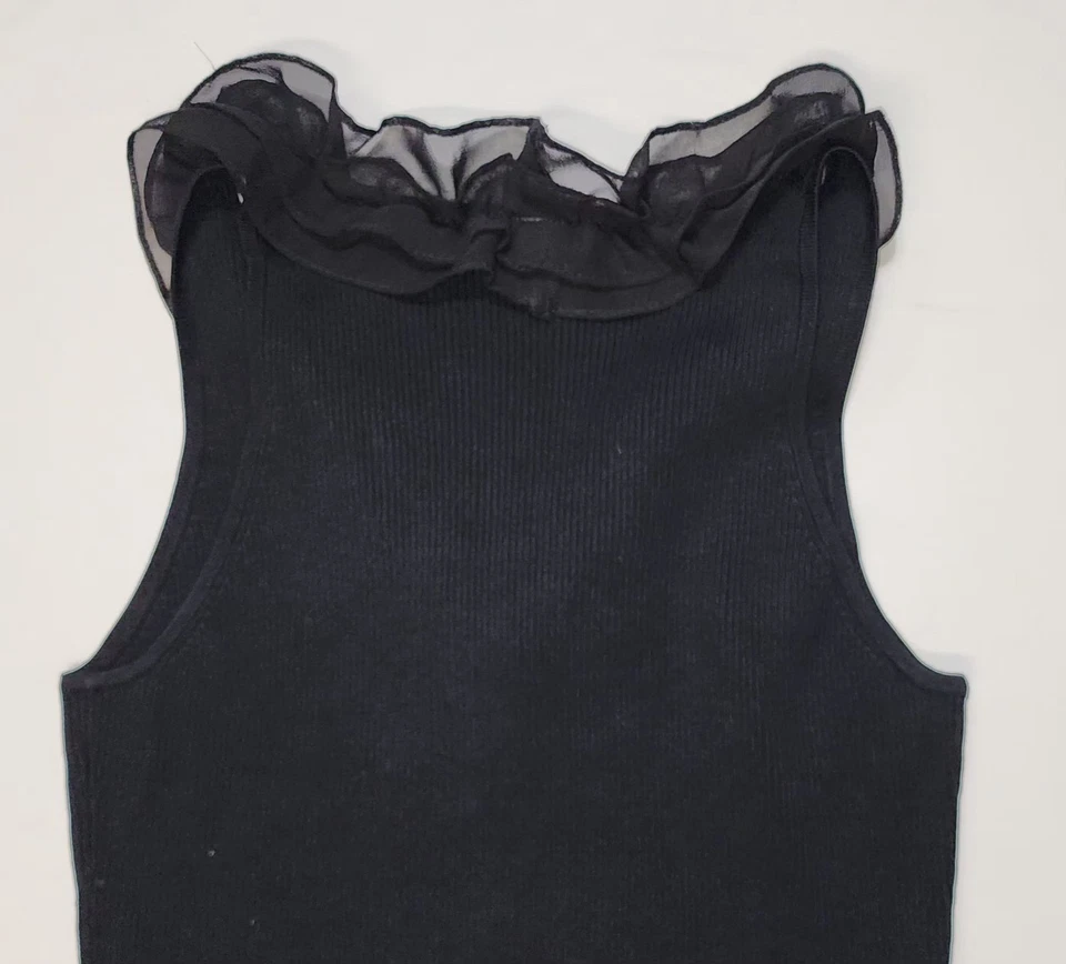 Camiseta Grace Elements Negra Seda con Volantes Cuello en V Sin Mangas Elastizada Elegante S Foto 4 de 4