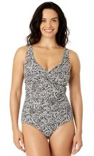 Lands' End Women's L One Piece Swimsuit Black  White Paisley Print N0213