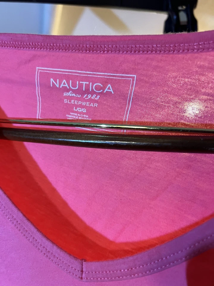 Nautica 女式大号睡眠衬衫 L 睡衣睡衣上衣粉色短袖 — 第 3/4 张图片