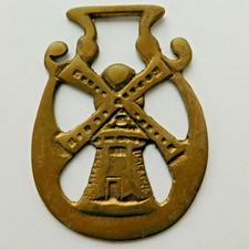 Windmill horse brass Vintage horse shoe traditional farm harvest ornament 2 FS