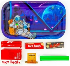 Metal Rolling Tray Astronaut Combo Bundle Kit RAW, SKY HIGH Gift Pack Set #2