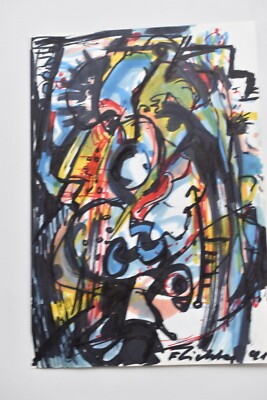 Franz Richter Original-Zeichnung 91 o.T. 14 x 20 Filzstifte ungerahmt abstrakt