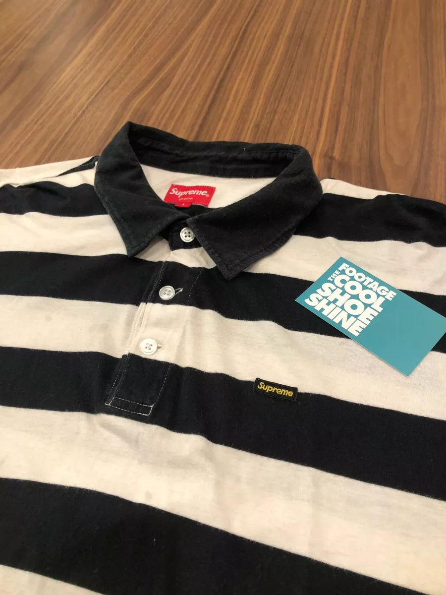 SUPREME STRIPED SMALL BOX LOGO SHORT SLEEVE POLO SHIRT BLACK WHITE