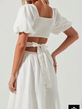 ASTR The Label Linen Blend Jelena Cutout Puff Sleeve Midi Dress Size XS