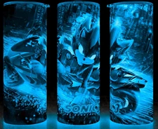 Glow in the Dark Sonic - Shadow on Motorcycle Gaming Cup Mug Tumbler 20 oz