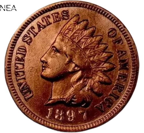 1897 Indian Head Penny Cent ~ Borderline Uncirculated AU++ Red