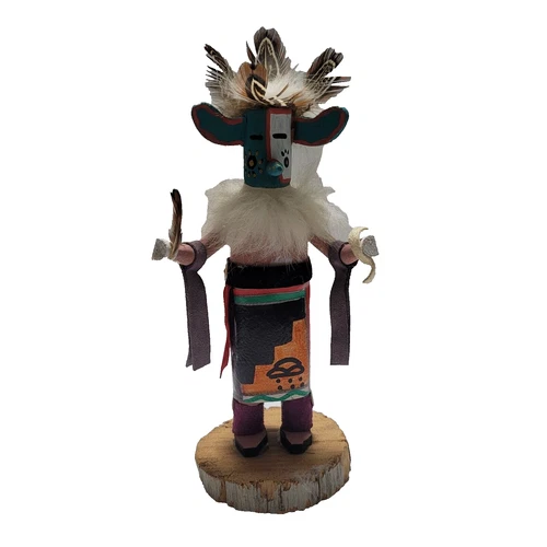 Kachina Doll Native American Feathered 9" Signed Sun Star Bear Claw