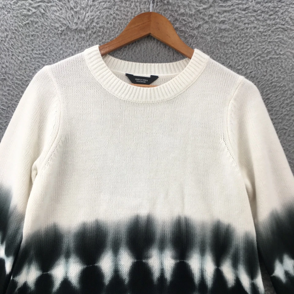 Simply Vera Pullover Sweater Womens S Black White Crew Neck Long Sleeve Knitted - Image 2 of 4