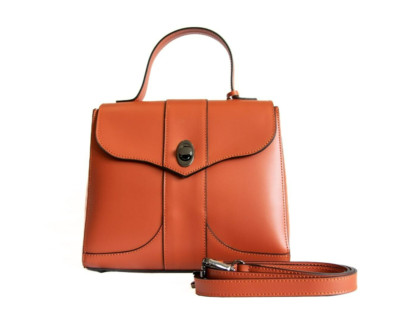 Italienische Echtleder Handtasche / Umhängetasche - orange