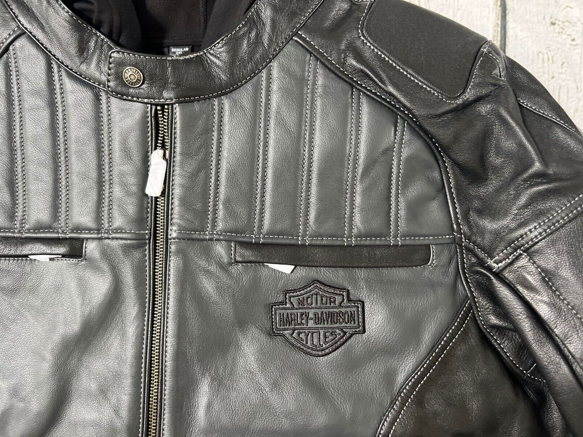 Harley Davidson Men's Reversion Black Grey Leather Jacket Hoodie