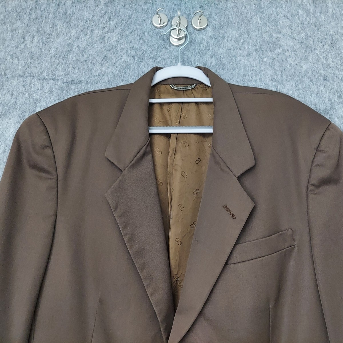 Vintage Christian Dior Blazer 42R Brown Wool 3 Logo Button Suit