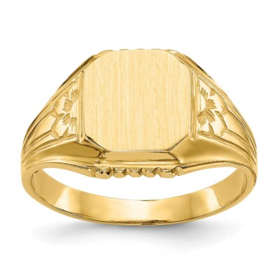 Real 14kt Yellow Gold 9.0x9.0mm Open Back Floral Signet Ring S:6