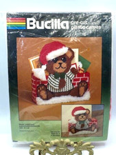 Vtg Bucilla Beary Christmas Mail Holder Door Stop Plastic Canvas Kit 8.5 X 8"