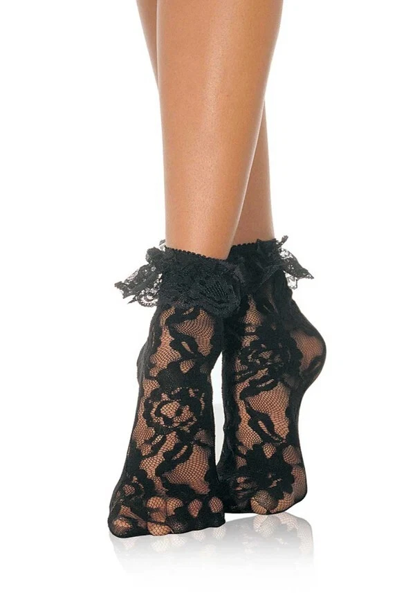 Sexy Leg Avenue Nylon Spitzen Söckchen mit Rüschen Schwarz 34/36/38 #AC580 - Bild 1 von 3