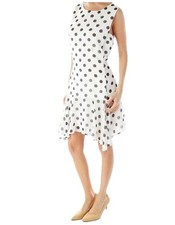 Eliza J White Black Polka-Dot Flounce Dress Sz 12