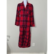 Victoria's Secret Plaid Flannel Pajama Set Long Sleeve Pants Red Purple Sparkle