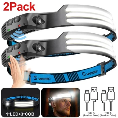 VASTFIRE 1/2X Waterproof 3COB Headlamp Night Buddy LED Motion Sensor Head Torch Bar Light