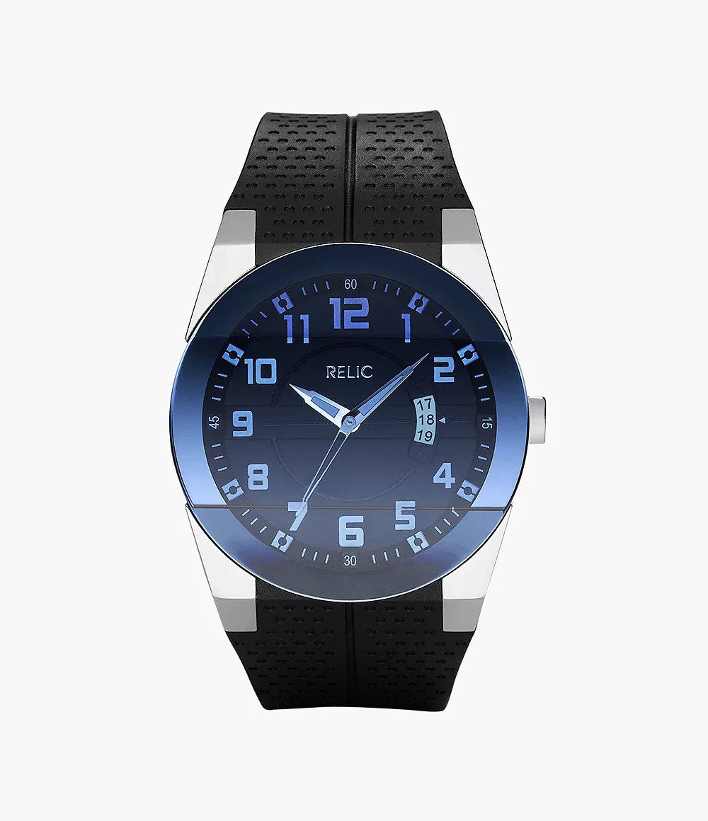 Relic by Fossil Men's Watch 42mm Silver Tone Date Black Blue Dial