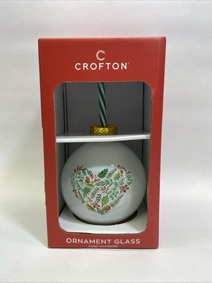 Crofton Ornament Sipper Glass Holiday Cheer Drink Cup w/Straw 13.5 oz Boxed New
