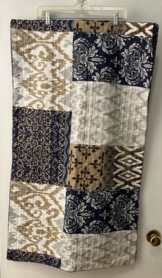 Modern Threads King Pillow Shams Set of 2 Blue White Tan Patchwork Quilted