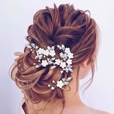 Unicra Flower Bride Wedding Hair Pins Silver Crystal Bridal Hair Pieces Pearl Ha