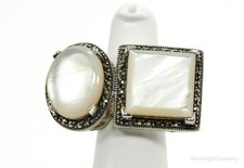 Vintage Mother Of Pearl  Marcasite Sterling Silver Ring Size 6