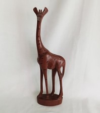 Vintage 1970s hand carved giraffe teak wood statue figure treen 12.5" ethnic